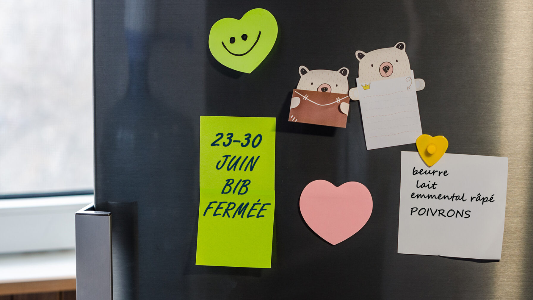 A refrigerator with notes