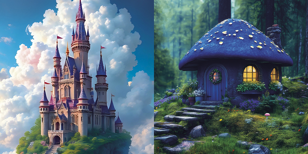 Enchanting mushroom house nestled in a mystical forest. a fairytale cottage with a whimsical design, sitting amongst lush greenery. peaceful and serene