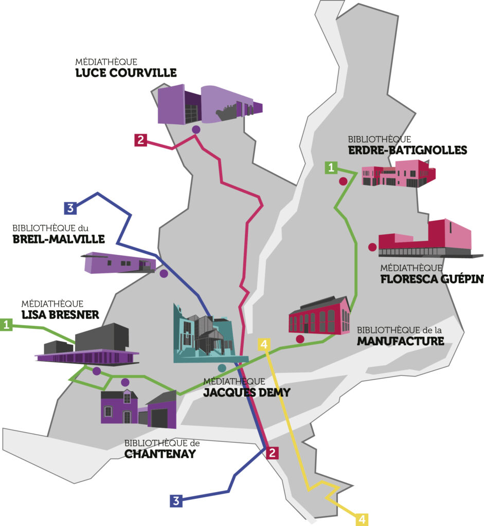 Carte du réseau des bibliothèques de Nantes 2025