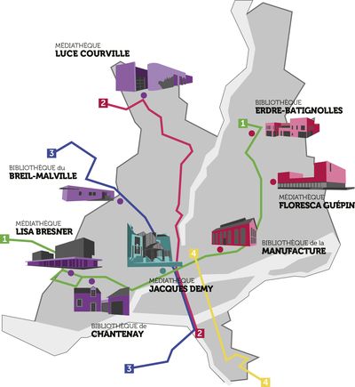Carte du réseau bibliothèque de Nantes 2025