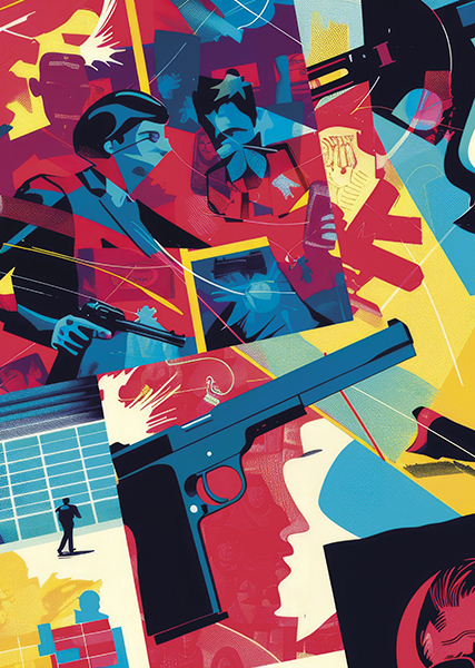 Pop art style detectives in action, symbolizing crime solving an