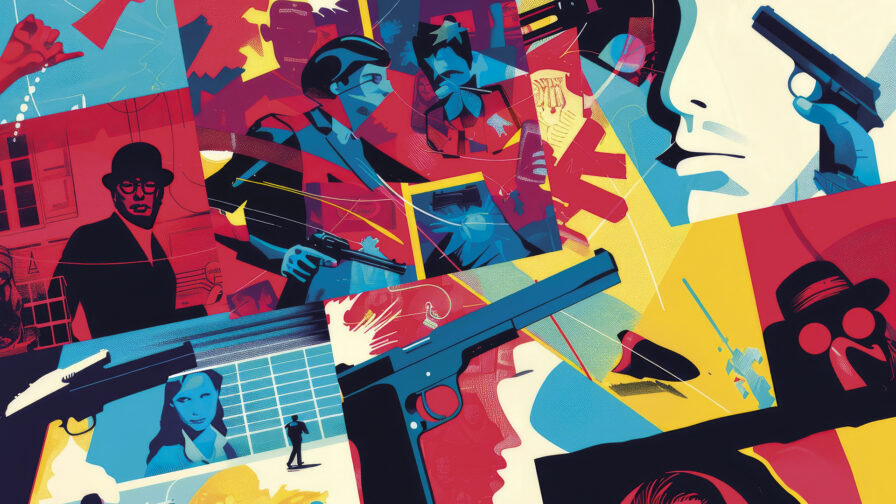 Pop art style detectives in action, symbolizing crime solving an