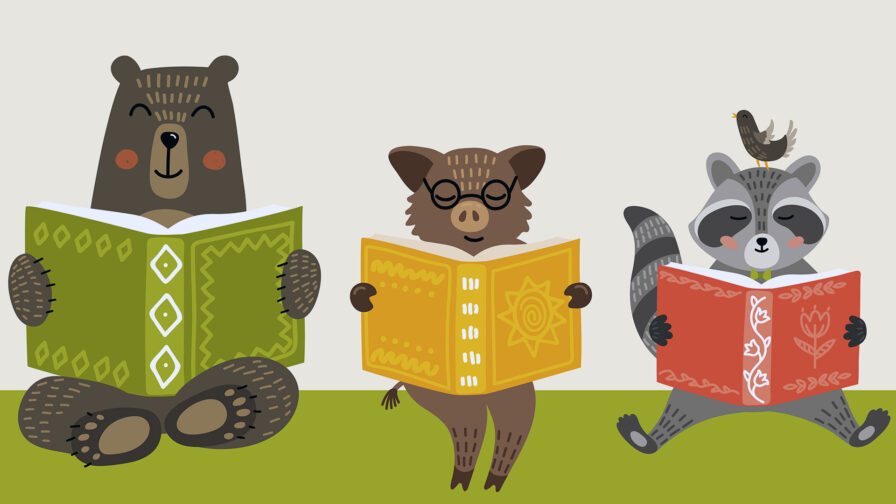 Cute animals readimg books.
