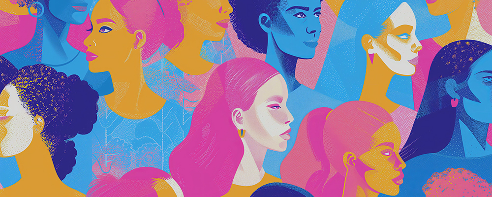 Diverse women illustration pattern in a trendy style, bold color