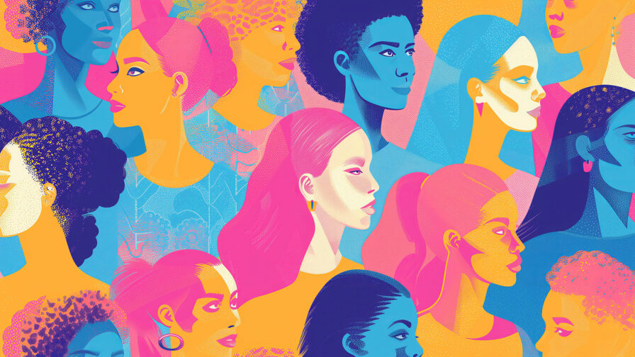 Diverse women illustration pattern in a trendy style, bold color
