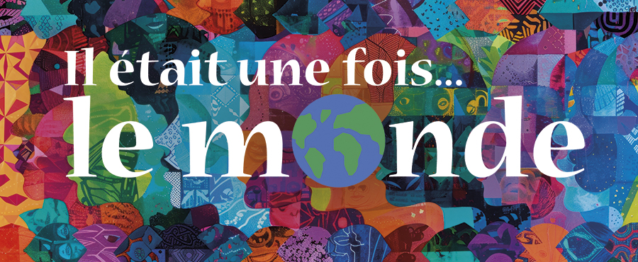 A vibrant, colorful collage of various faces and shapes in shade